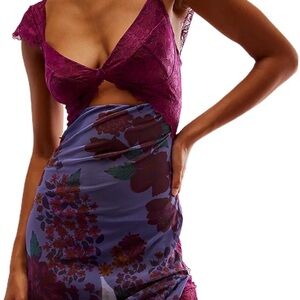 Women's Plum Lace & Floral Slip Dress